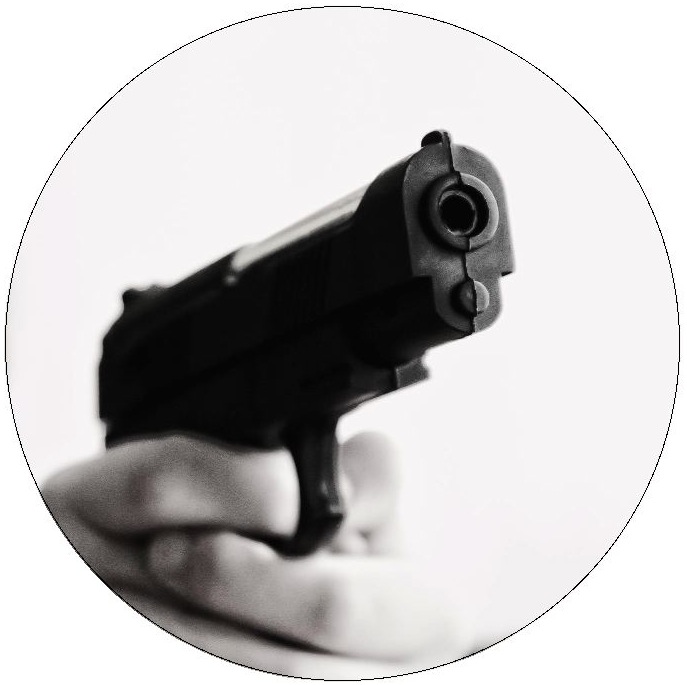 Pistol Pinback Button and Stickers