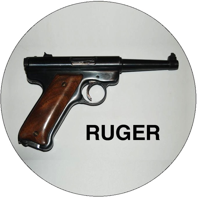 Pistol Pinback Button and Stickers