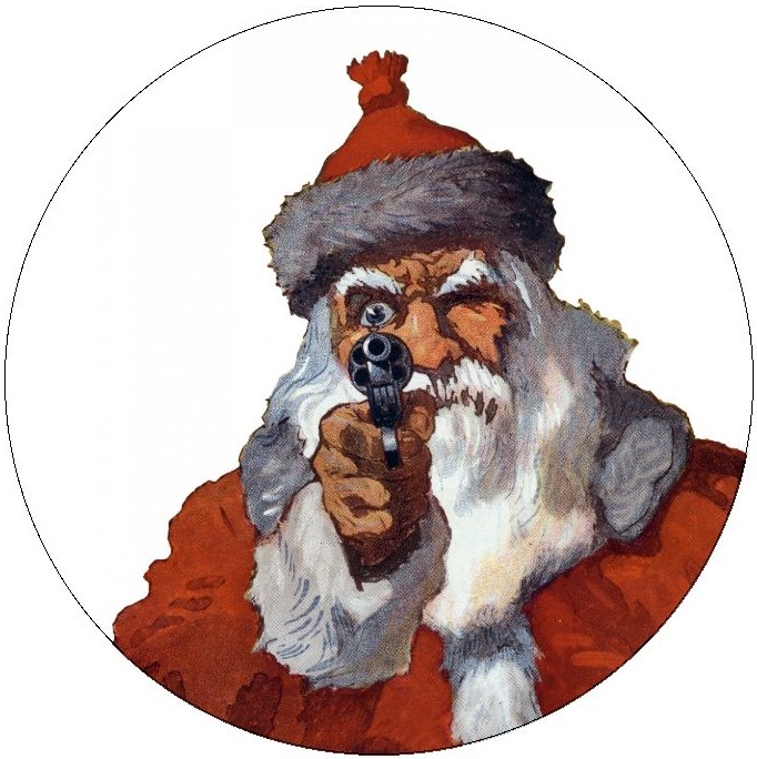 Santa with Gun Pinback Button and Stickers